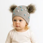 کلاه تک نوزادی بافت ریز گرم مدل پوم دار کد 11