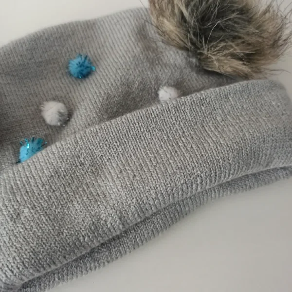 کلاه تک نوزادی بافت ریز گرم مدل پوم دار کد 11 - تصویر 4