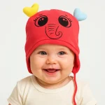 کلاه تک نوزادی تریکو بند دار گرم مدل عروسکی2