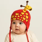 کلاه تک نوزادی تریکو بند دار گرم مدل عروسکی3