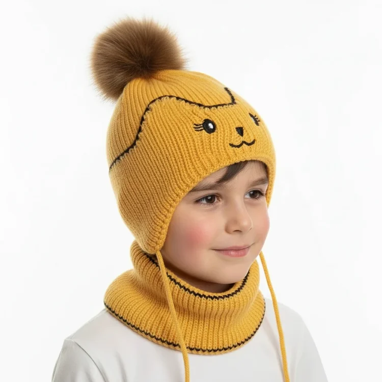 36-1 شال و کلاه پسرانه خزدار رینگی مدل بافتنی کد 36 - تصویر 1