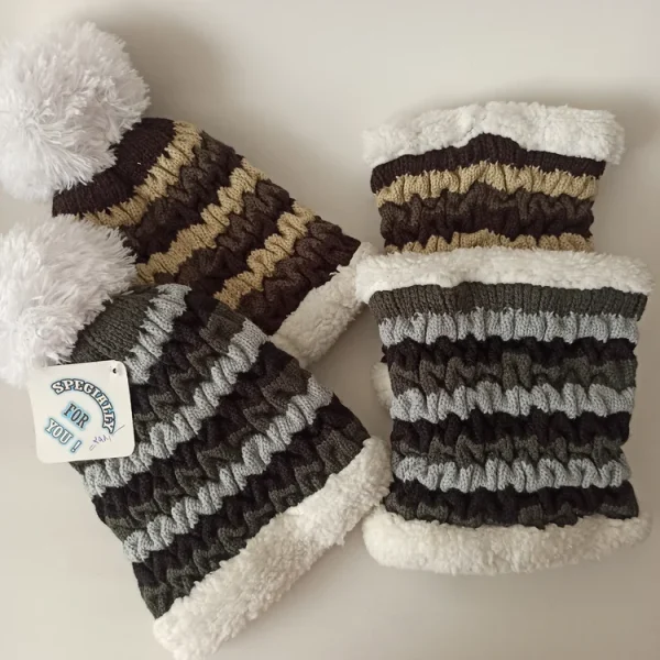 شال و کلاه پسرانه خزدار رینگی مدل بابانوئل بافتنی کد 37 - تصویر 2