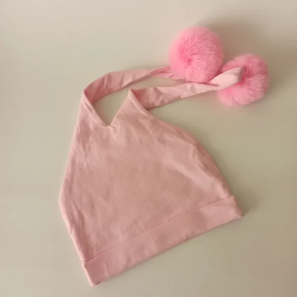 کلاه تک نوزادی تریکو پوم دار مدل عروسکی4 - تصویر 6