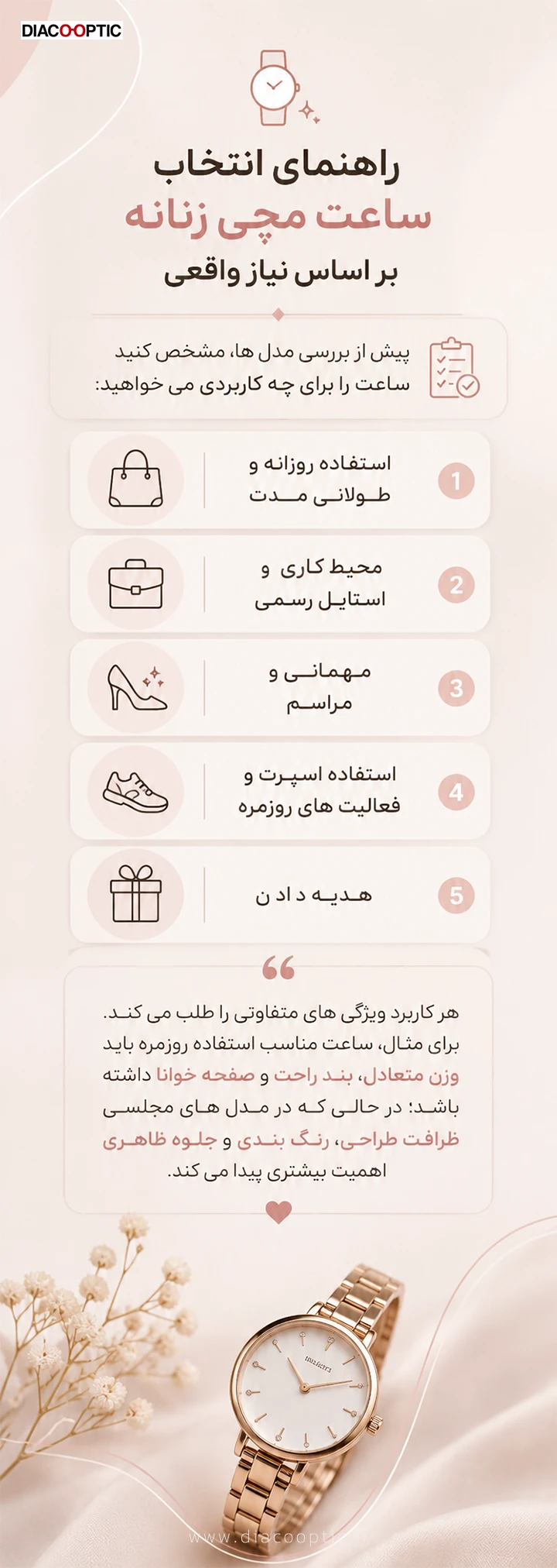 راهنمای انتخاب ساعت مچی زنانه بر اساس نیاز واقعی