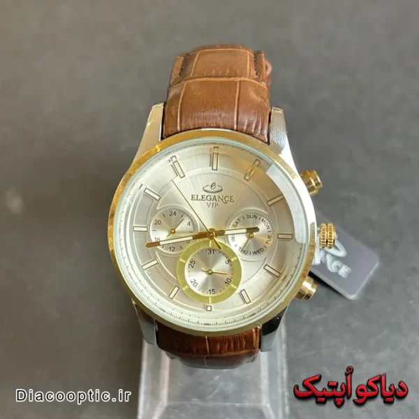 ساعت مچی مردانه اورجینال برند الگانس سه موتور بند چرم کد DO 2240 - تصویر 2