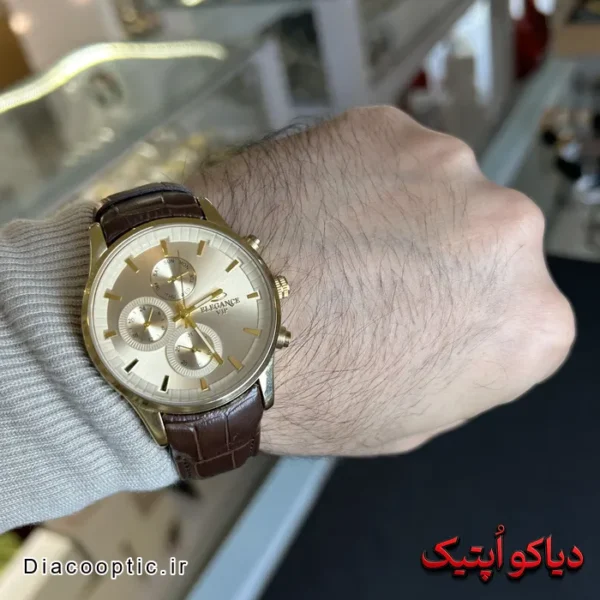 ساعت مچی مردانه اورجینال برند الگانس VIP سه موتور بند چرم کد DO 2243 - تصویر 5