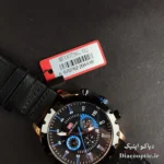 نمای سه چهارم قاب مشکی طلایی با بند چرمی مشکی ساعت Mf0079G.02