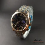 نمای کامل ساعت Unicoo سه موتور مدل DO1169 با صفحه مشکی و قاب طلایی