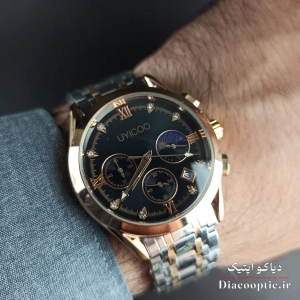 ترکیب رنگ لوکس نقره ای طلایی با قاب طلایی در ساعت Unicoo DO1169